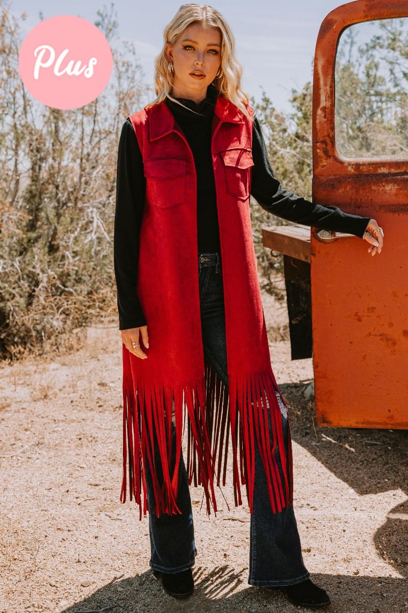 OD Burgundy Fringe Long Vest
