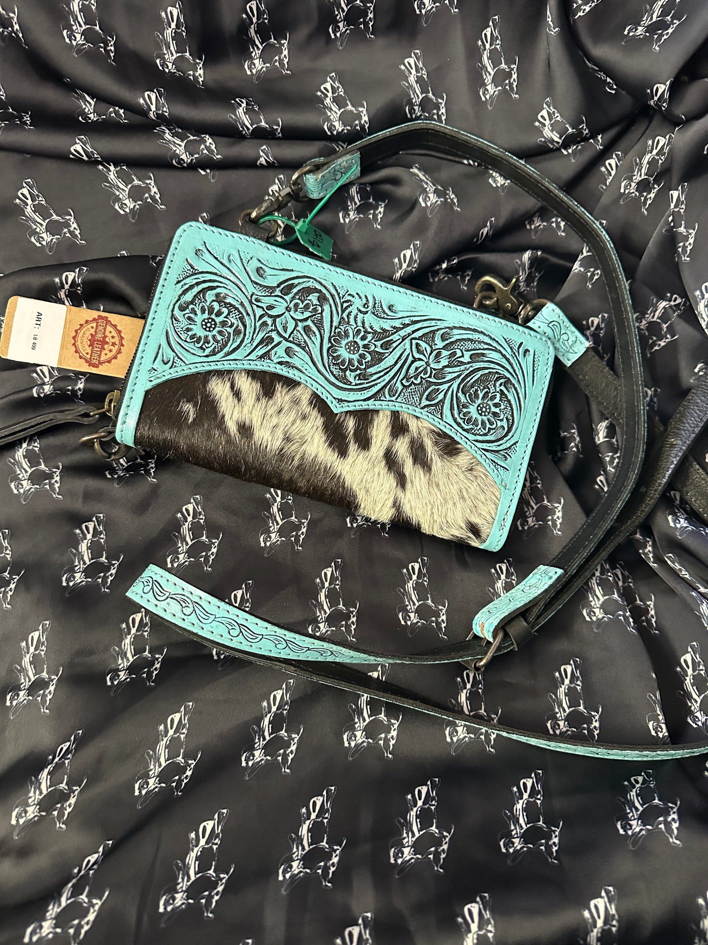 WL Turquoise and Black Tool & Hide wallet crossbody