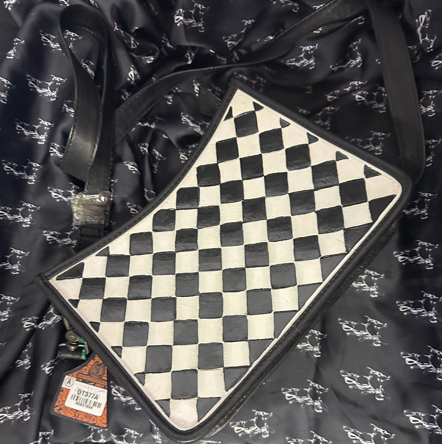 WL Black and White Check Purse