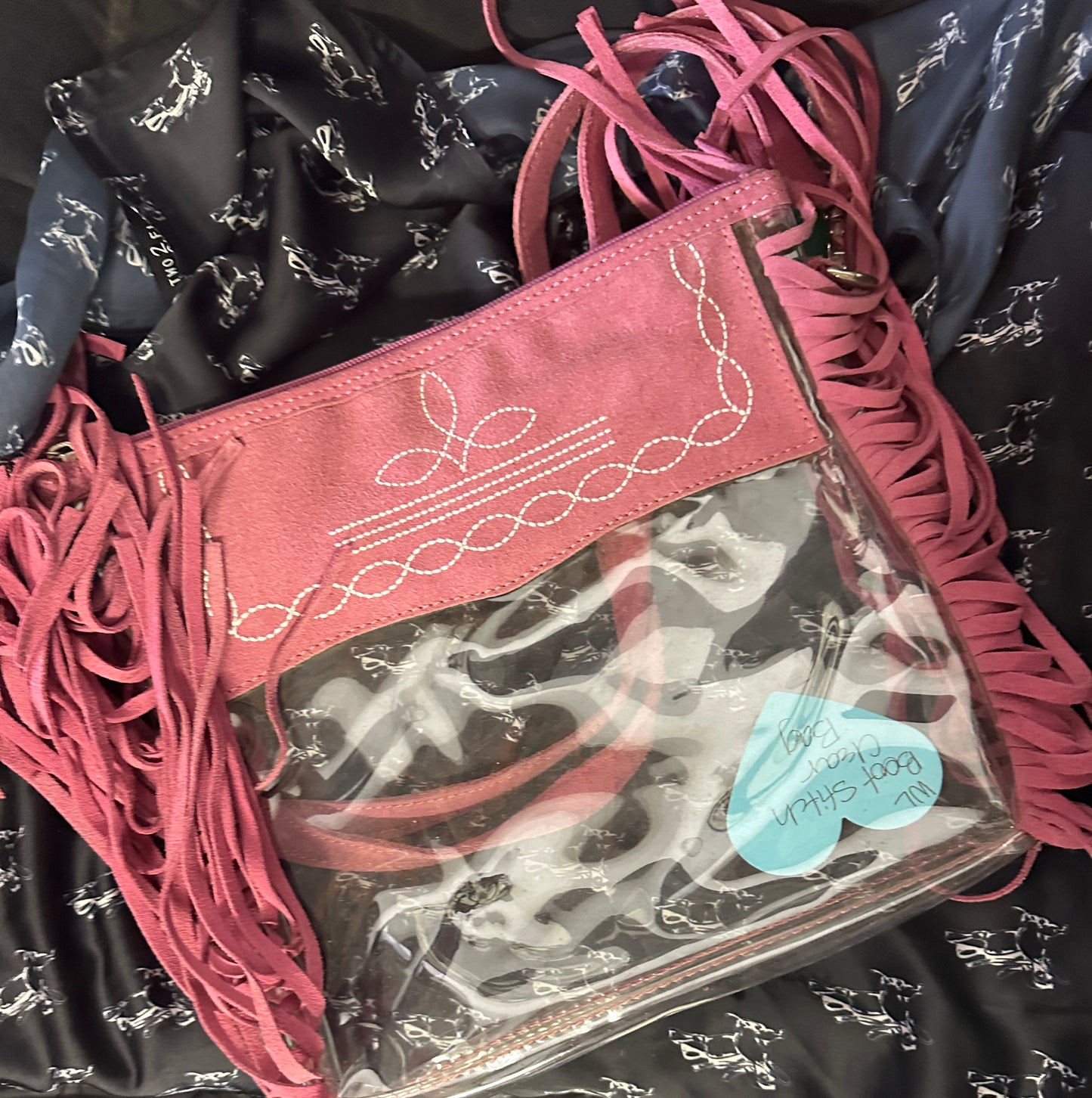WL Pink Boot Stitch Clear Crossbody