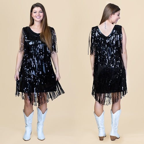 Black Layered Fringe Dress