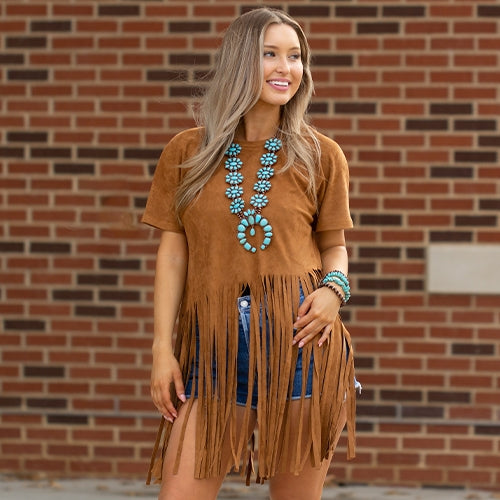 Suede Fringe Crop Top