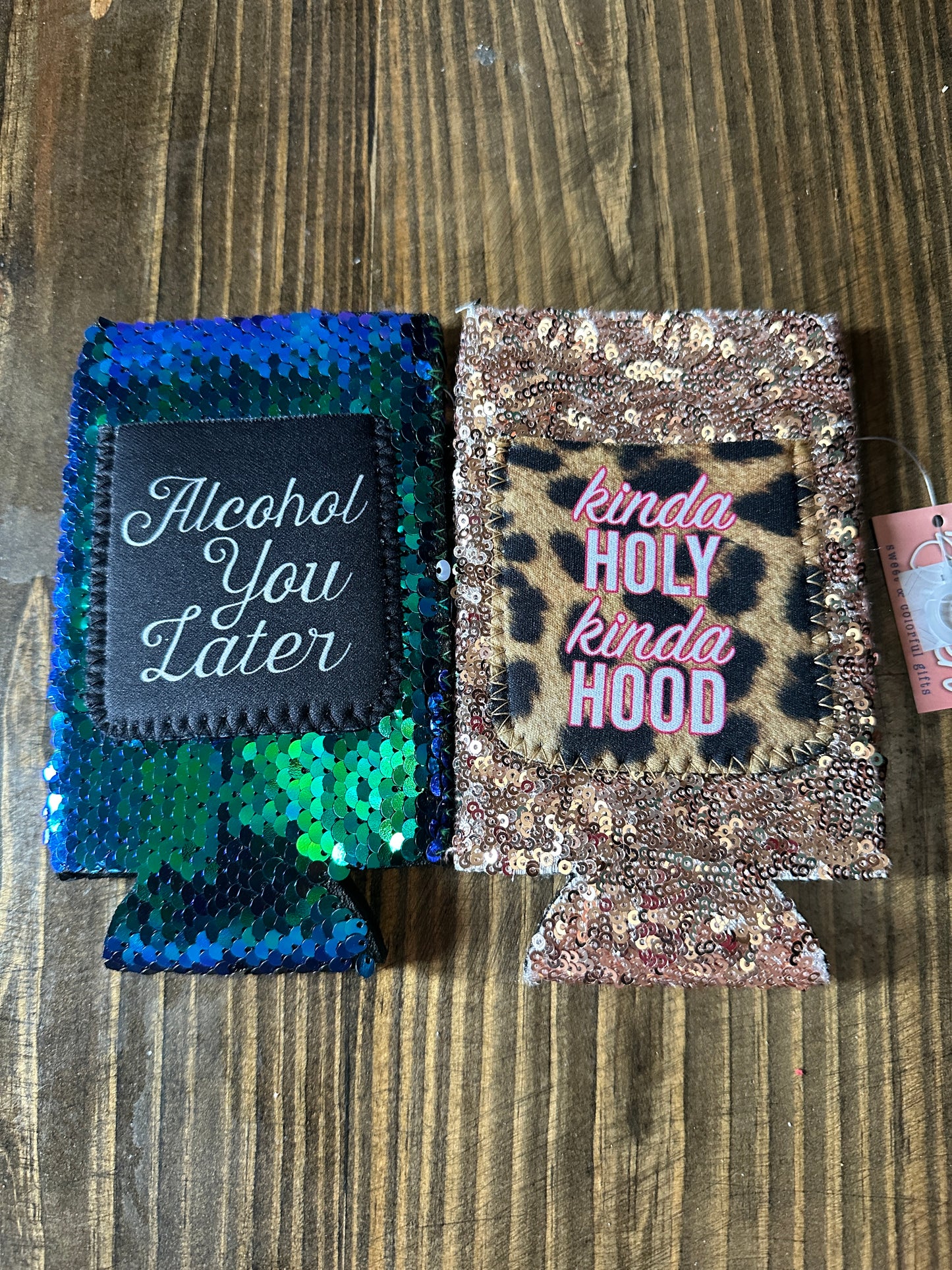 AG tall sequin koozies