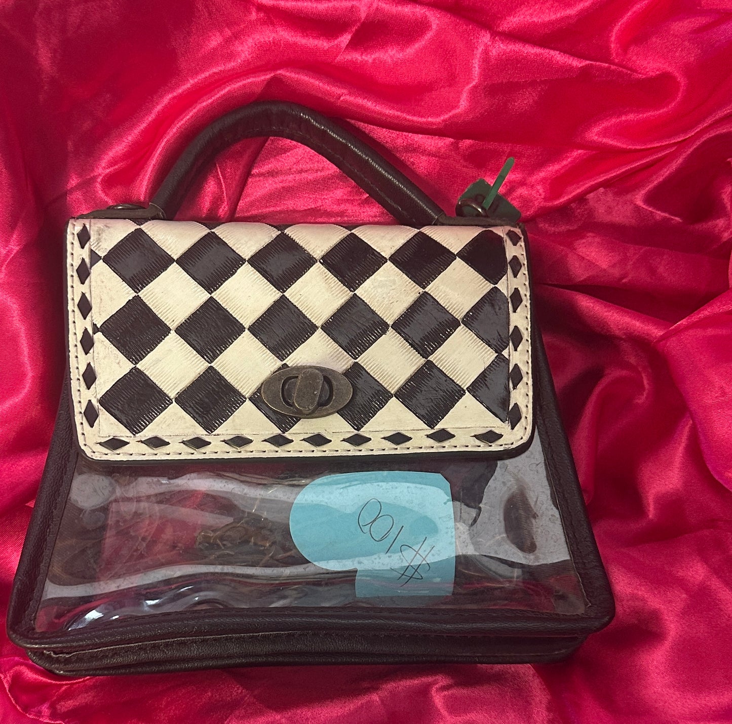 WL Black & White Checkered Clear Purse