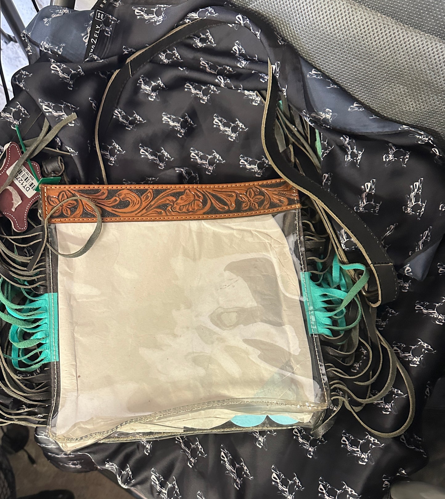 WL Turquoise & Brown Tool with Fringe Crossbody