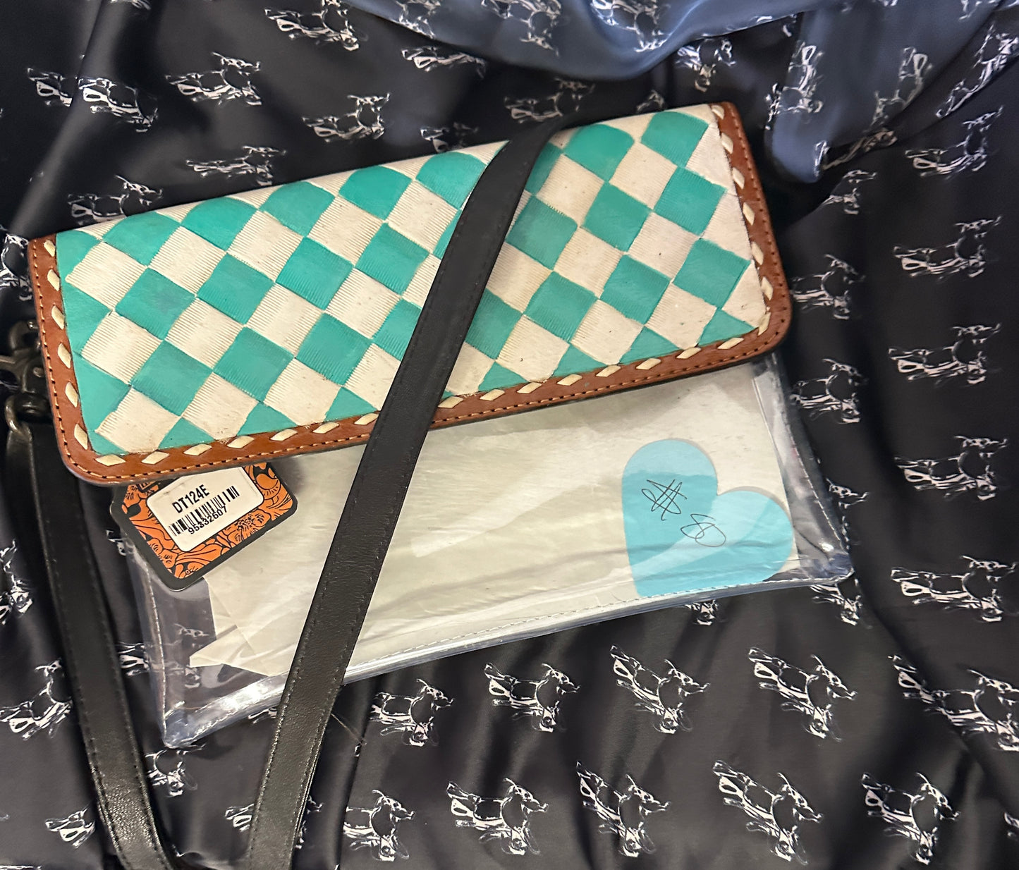 WL Turquoise and White Check Clear Purse