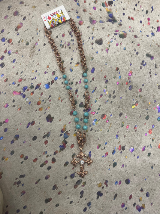 Copper & Turquoise Large Cross Necklace