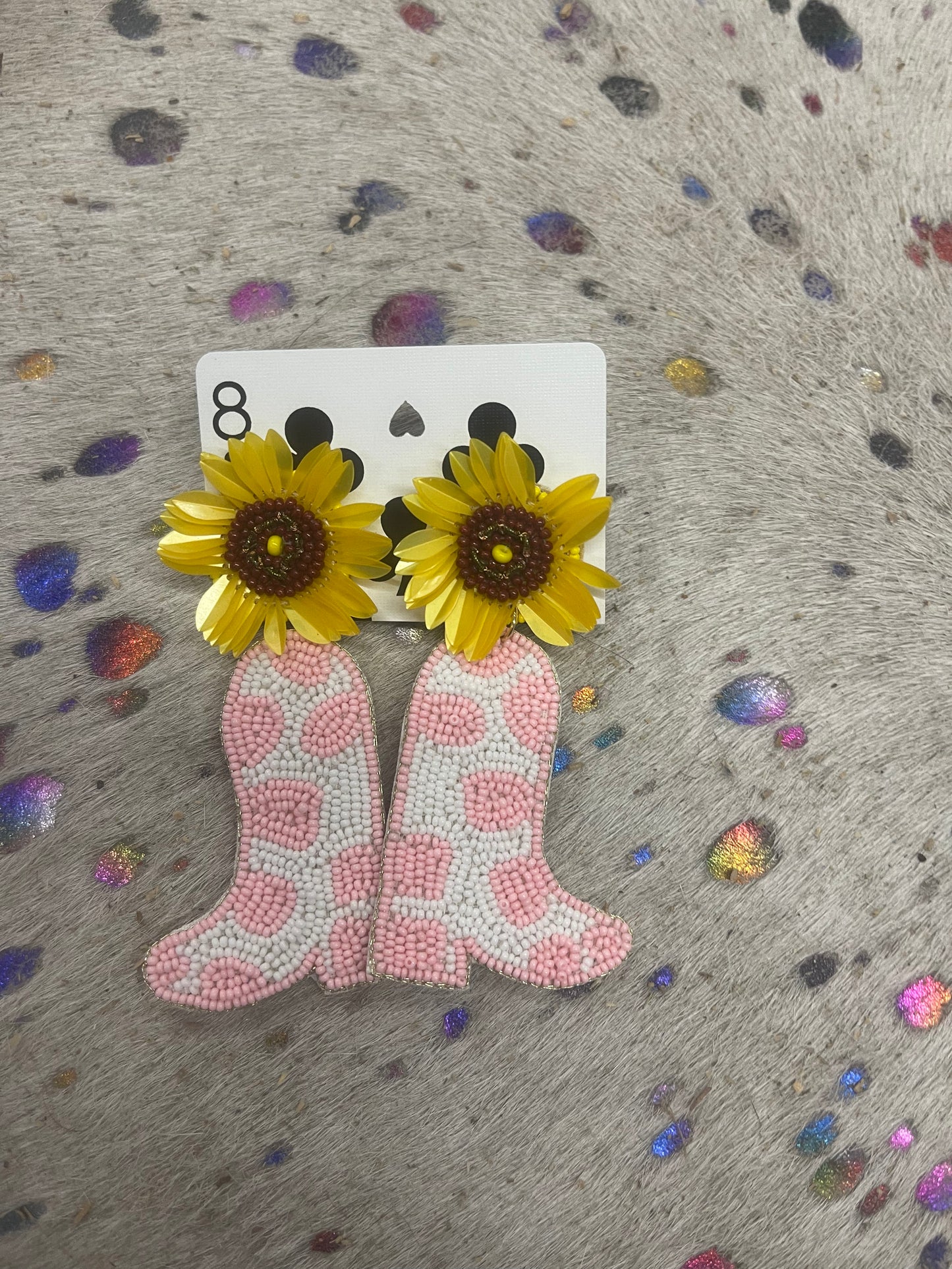 Sunflower & Pink Boots Earrings