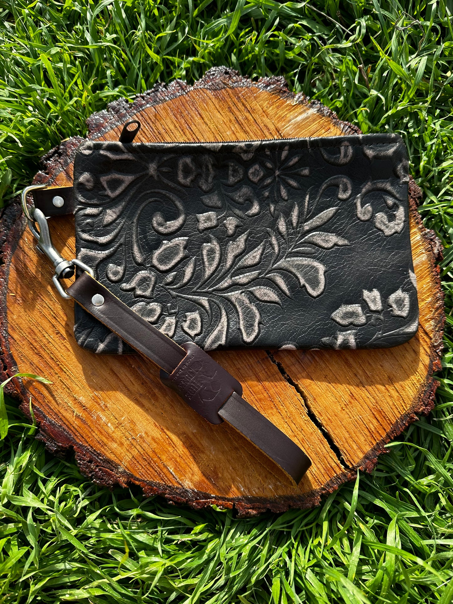 Black Leather Wristlet