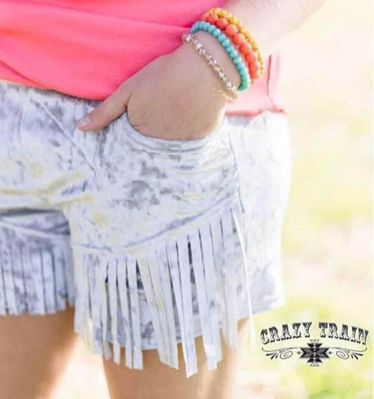 Crazy Train Silver Velvet Shorts