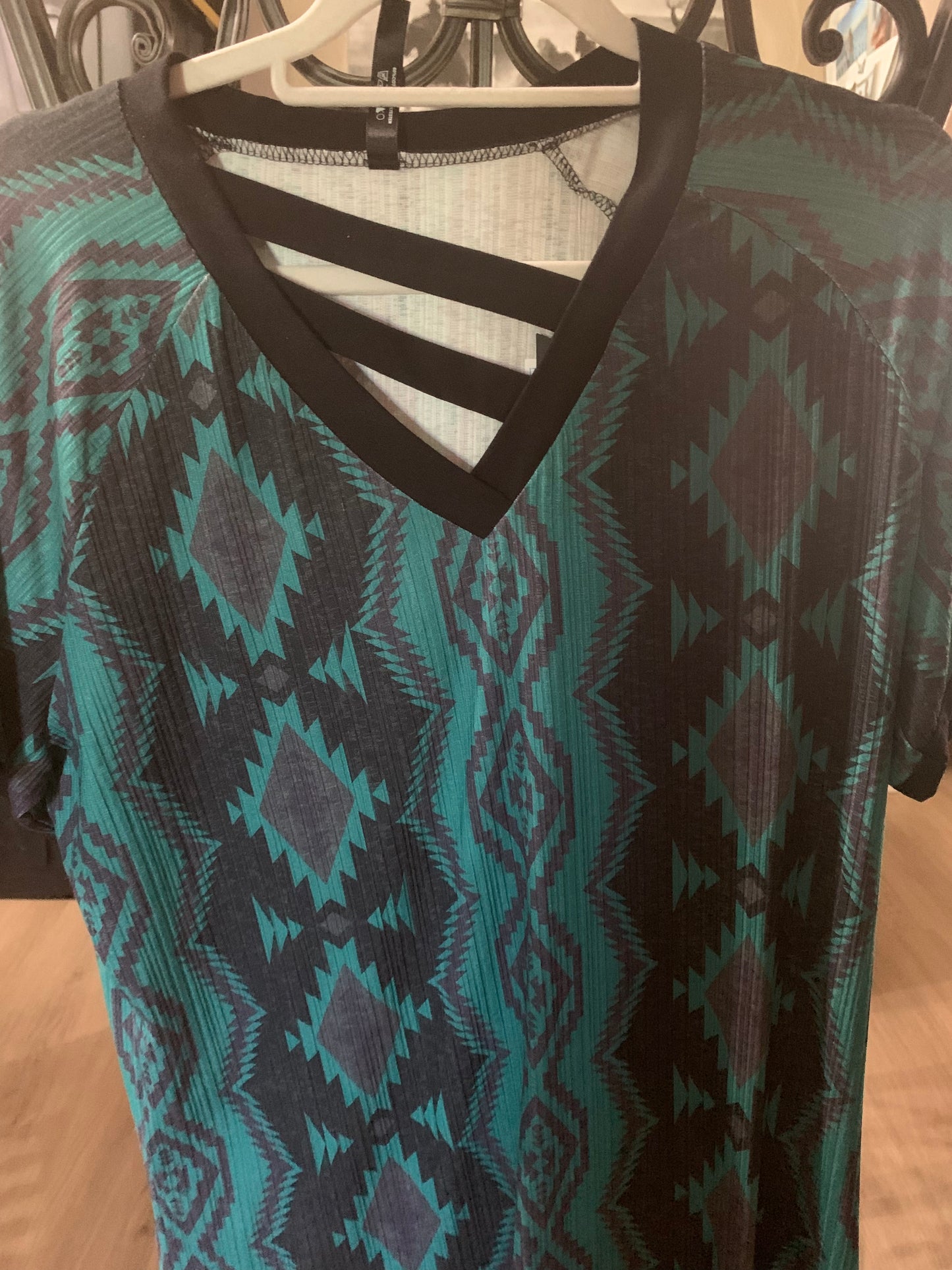 Crazy Train Black & Green Aztec Top