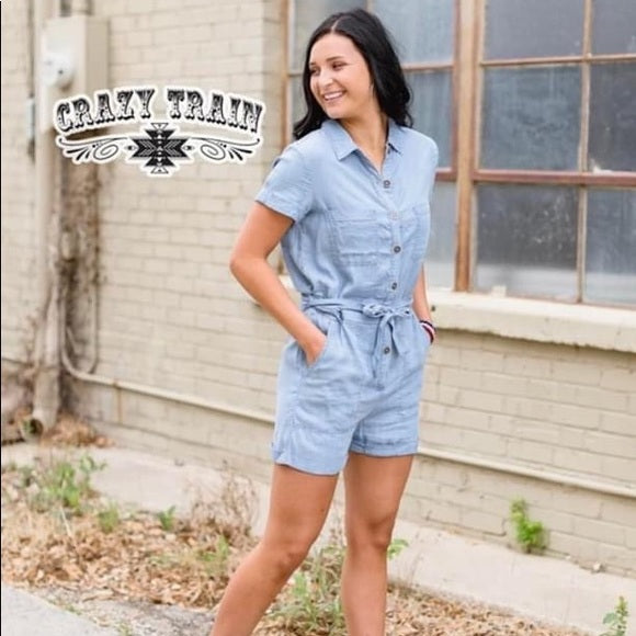 Crazy Train Daisy Denim Romper